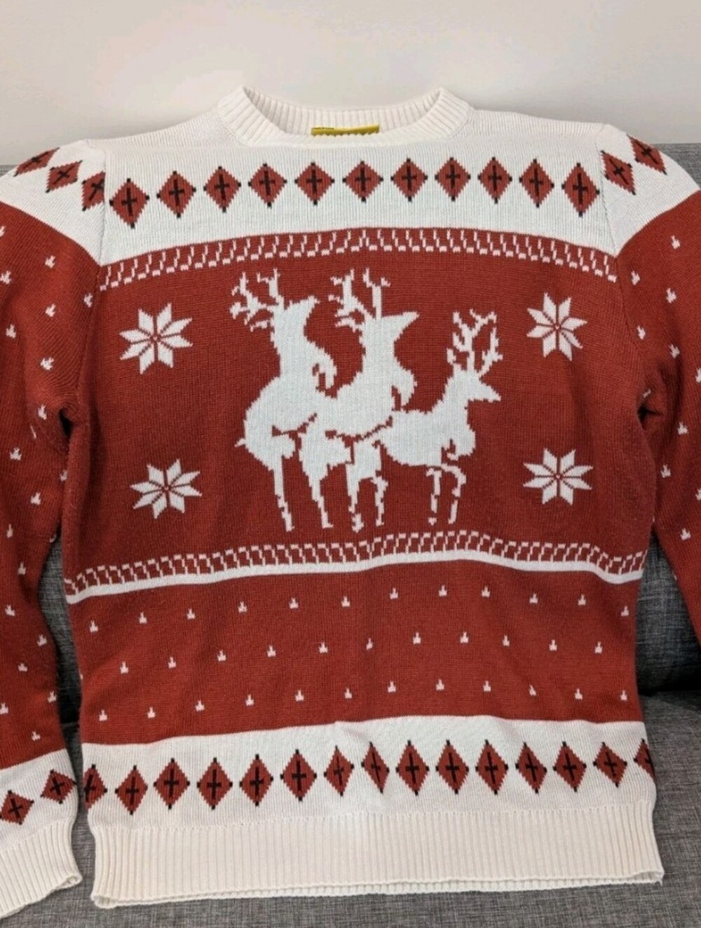 Tipsy Elves Red and White Naughty Reindeer Fair Isle Crewneck Sweater